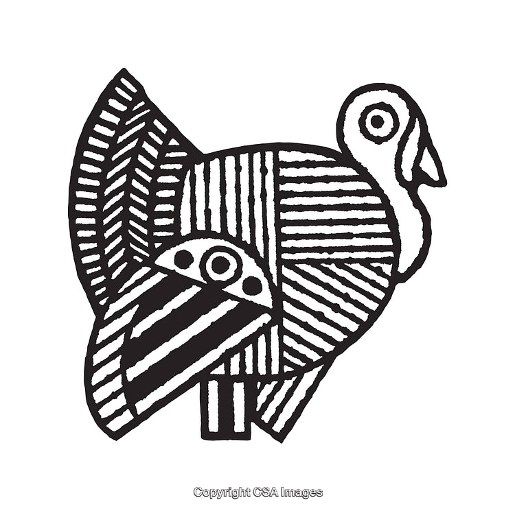 Intricate Black-and-White Line Art Illustration of a Bird-inspired Design