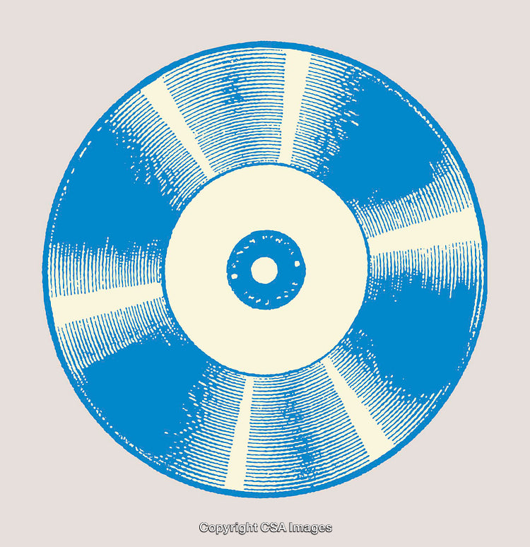Blue and Cream Vinyl Record Line Art on Light Background