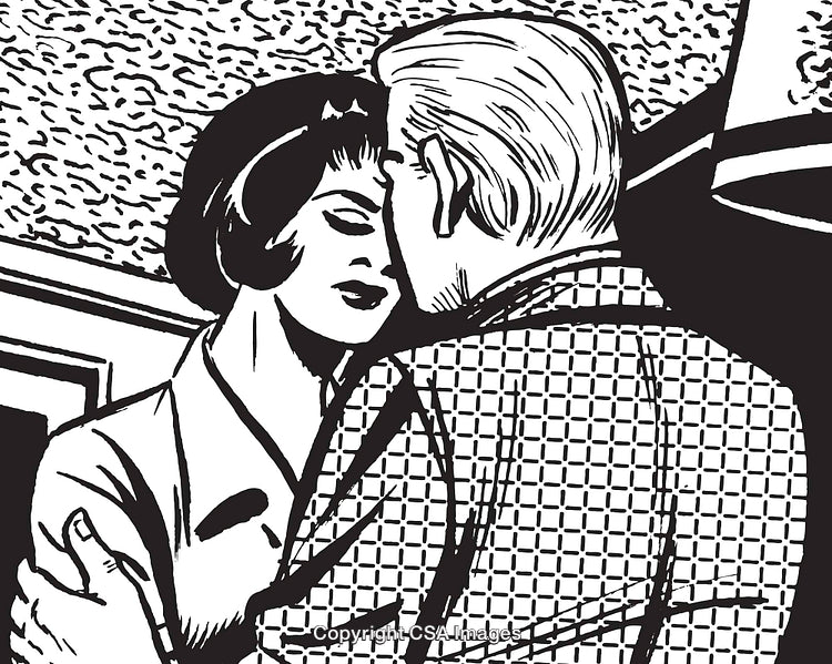 Vintage Illustration of a Romantic Embrace in Pop Art Style