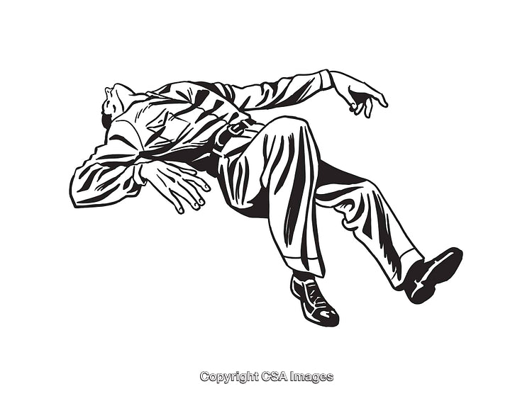 Black And White Line Art Illustration of Falling or Reclining Man