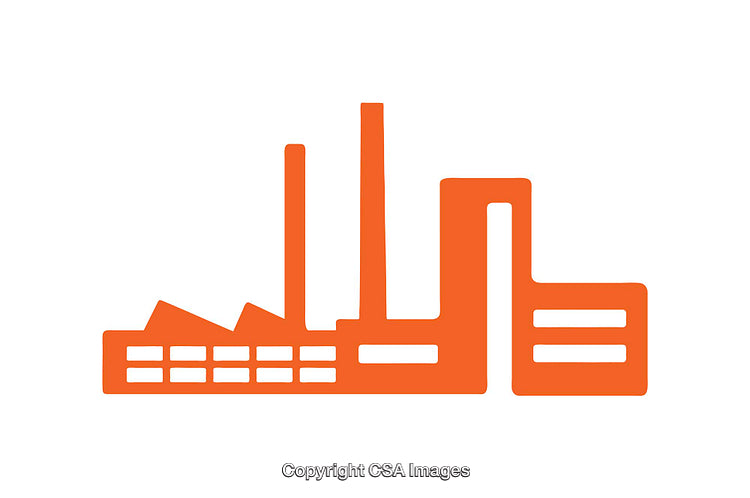 Minimalist Illustration of an Industrial Factory in Orange Silhouette on White