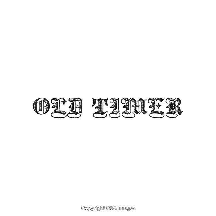 Stylized Typography Reading 'Old Timer' in Blackletter Font on White Background