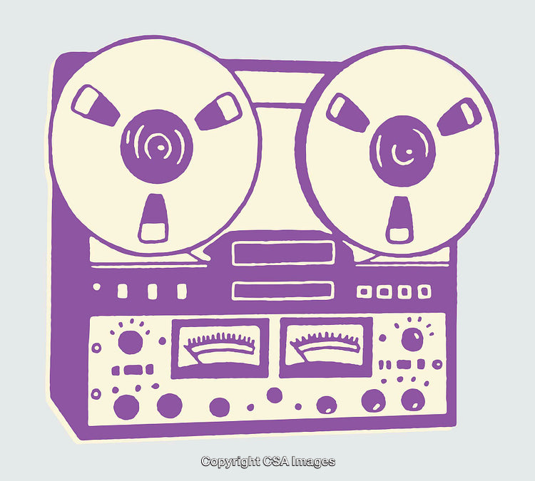 Colorful Line Art Illustration of a Vintage Reel-to-Reel Tape Recorder