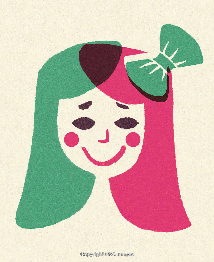 Cheerful Cartoon Girl Illustration with Colorful Artistic Design Elements