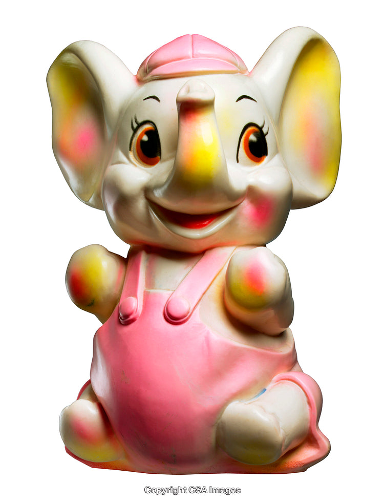 Adorable Vintage Pink Elephant Figurine With Eager Expression and Colorful Details