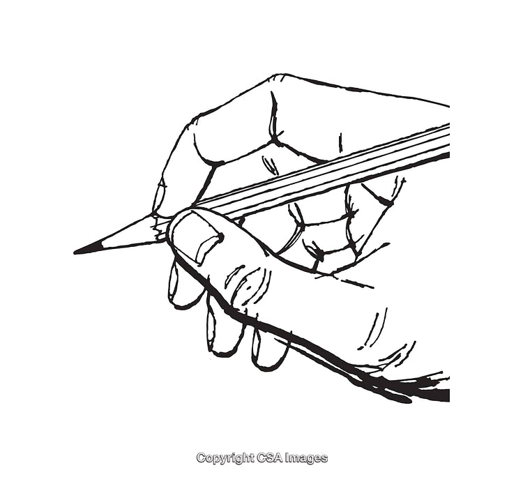 Black and White Line Art of Hand Holding a Pencil in Writing Position
