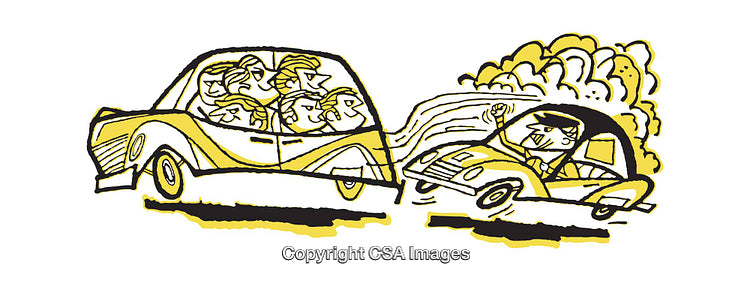 Comedic Illustration of Cars in a Traffic Situation with Expressive Characters