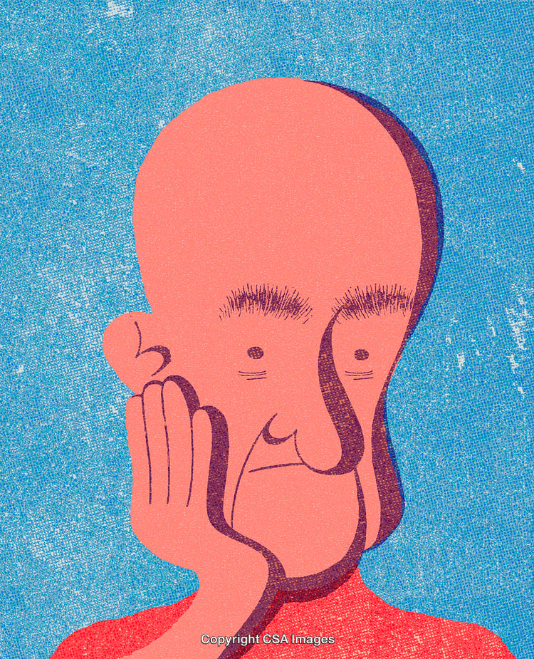 Thoughtful Illustration of a Contemplative Individual Against a Vibrant Blue Background