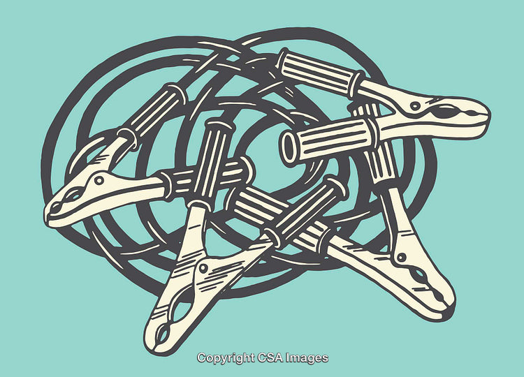 Illustrated Line Art of Tangle with Jumper Cables and Clamps