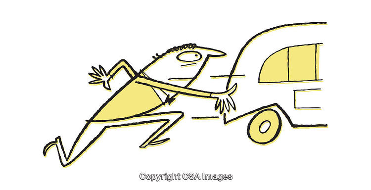 Cartoon Illustration of a Person Pushing a Vehicle