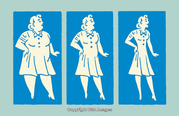 Colorful Illustration Representing Weight Loss Transformation with Three Panels