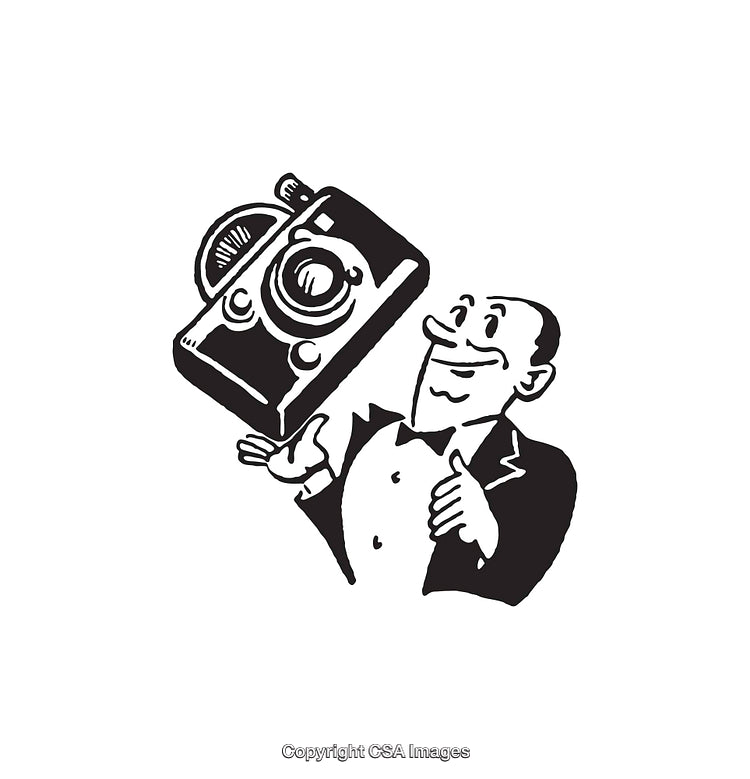 Retro Style Illustration of Man with Vintage Camera in Hand