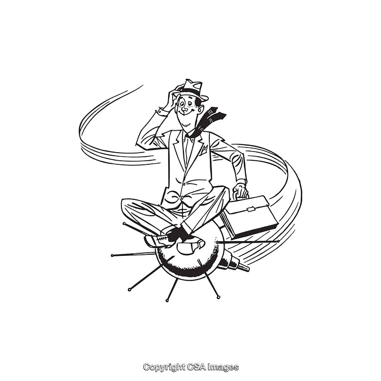 Businessman Sitting Comfortably on Propeller Representing Creativity in Motion
