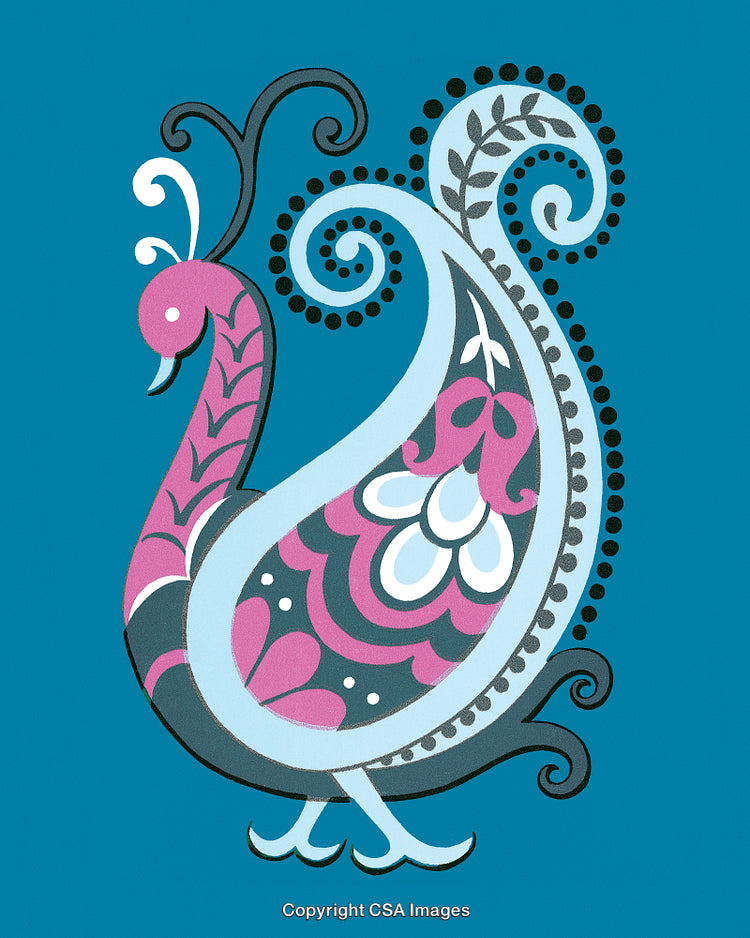 Elegant Illustration of a Stylized Decorative Bird in Vibrant Colors