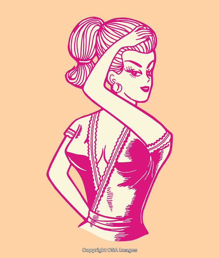 Stylized Retro Woman Illustration in Elegant Pink Tones