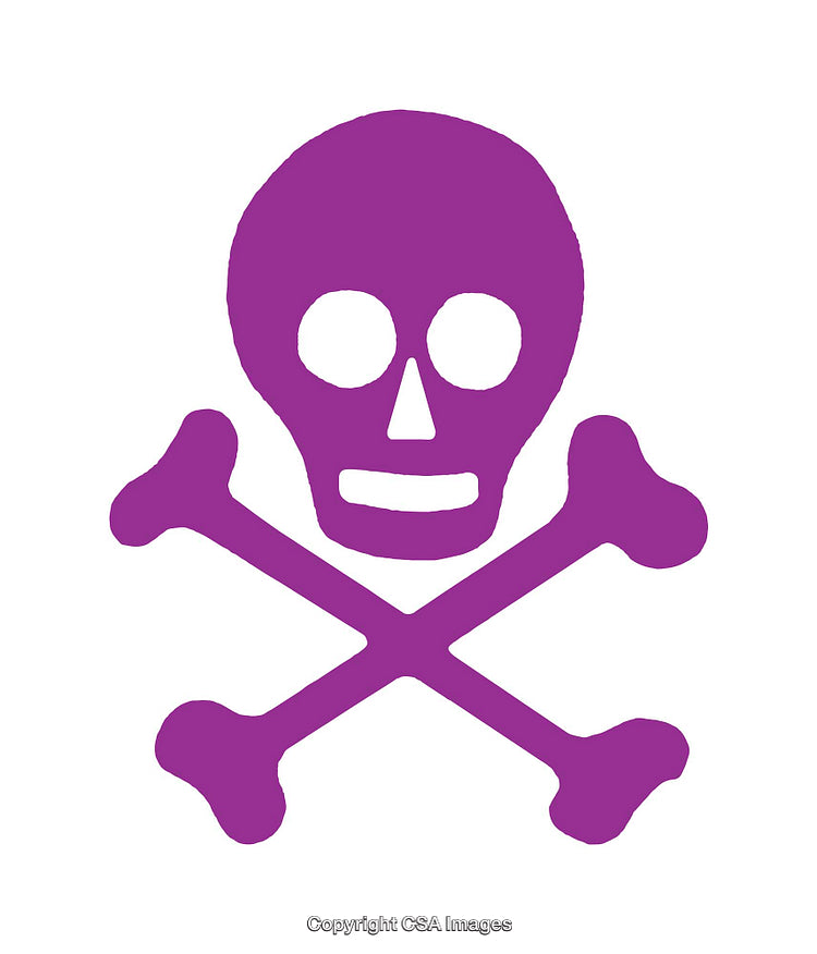 Purple Skull and Crossbones Icon on White Background