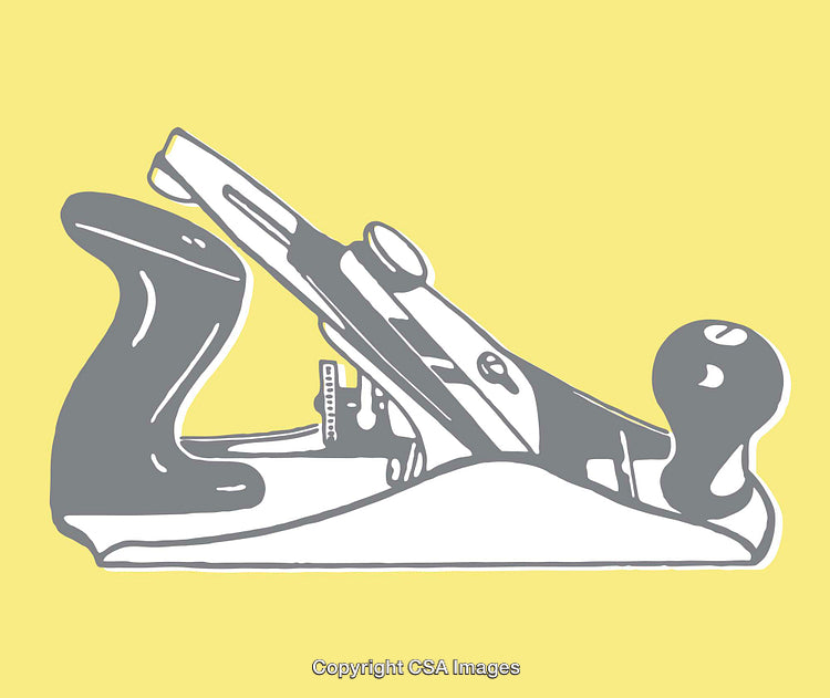 Illustration of a Traditional Woodworking Plane on a Simple Yellow Background