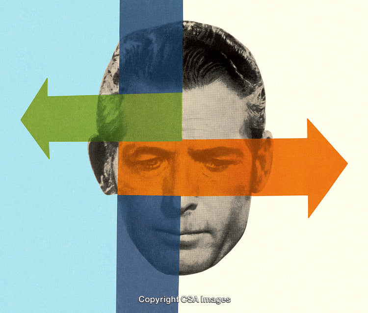 Abstract Conceptual Collage with Arrows and Person's Portrait