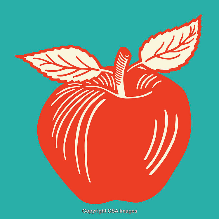 Colorful Vintage Apple Illustration with Contrast and Decorative Detail