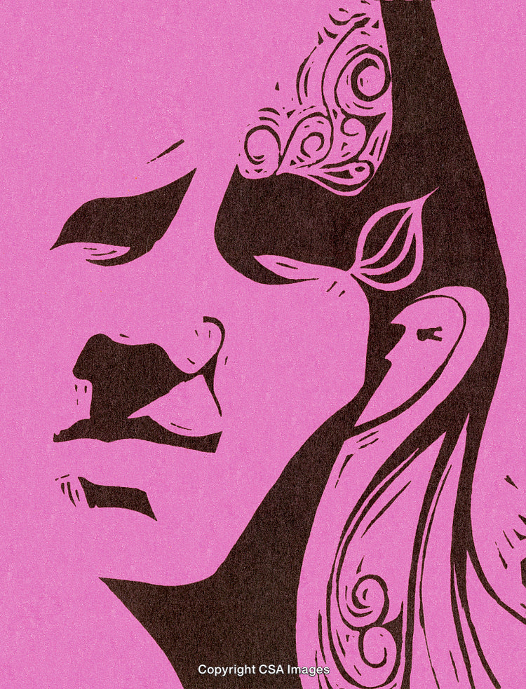 Abstract Artistic Face Silhouette With Decorative Elements and Pink Background