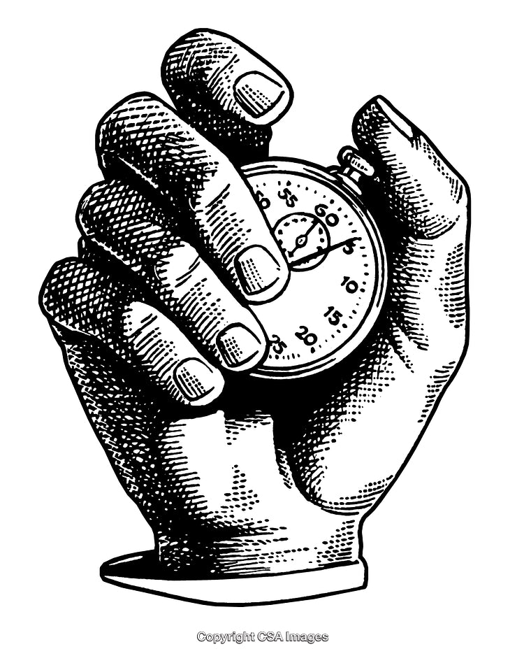 Black and White Illustration of Hand Holding a Stopwatch