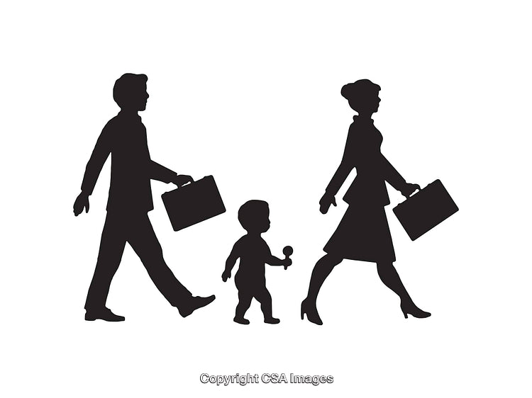 Silhouette of Professional Family Walking in Line with Briefcases