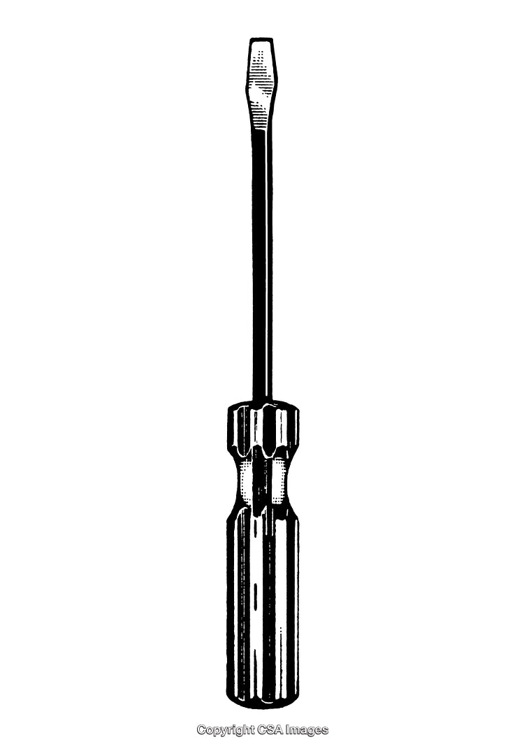 Detailed Black and White Engraving of a Screwdriver with Flathead Tip