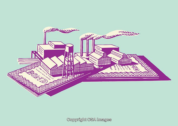 Colorful Line Art Depicting Industrial Growth and Financial Concepts