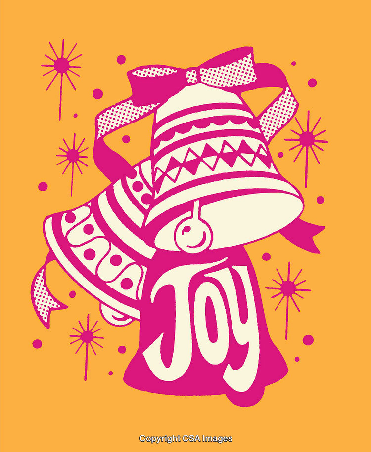 Retro Christmas Bells Illustration with Joyful Typography and Bright Colors