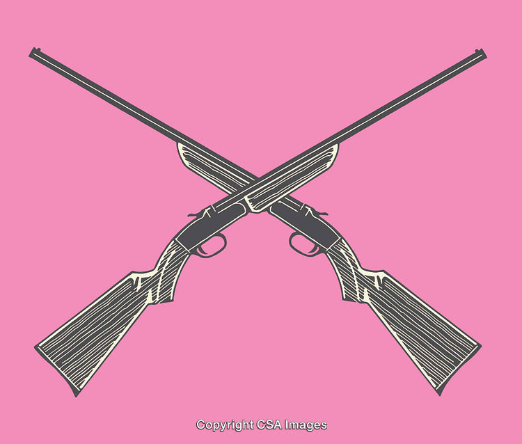 Crossed Vintage Shotguns Illustration on a Pink Background