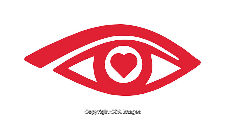 Minimalistic Red Eye Icon With Heart Symbol at Center