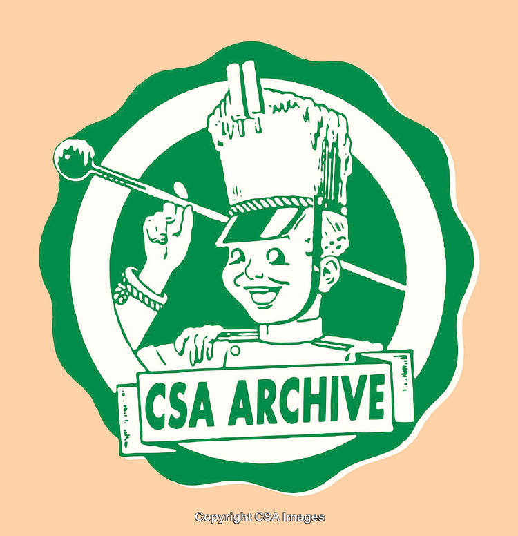 Cartoon Line Art Illustration of a Cheerful Drum Major with Sign