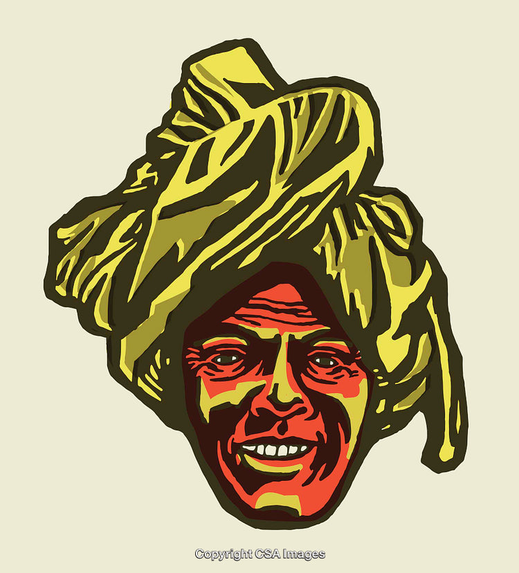 Colorful Line Art Illustration of a Smiling Face in Yellow Headwrap