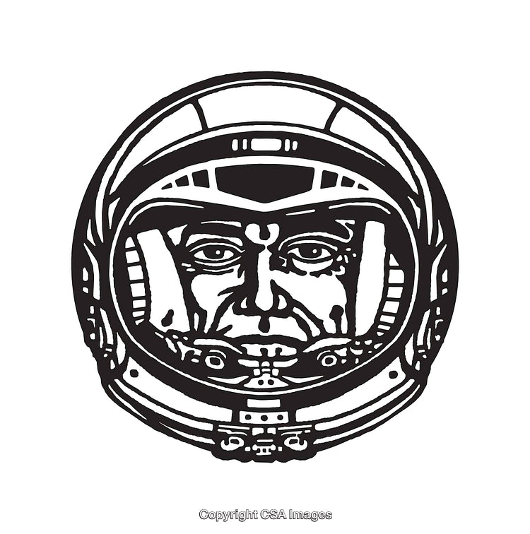 Retro-Inspired Black and White Line Art of an Astronaut Helmet