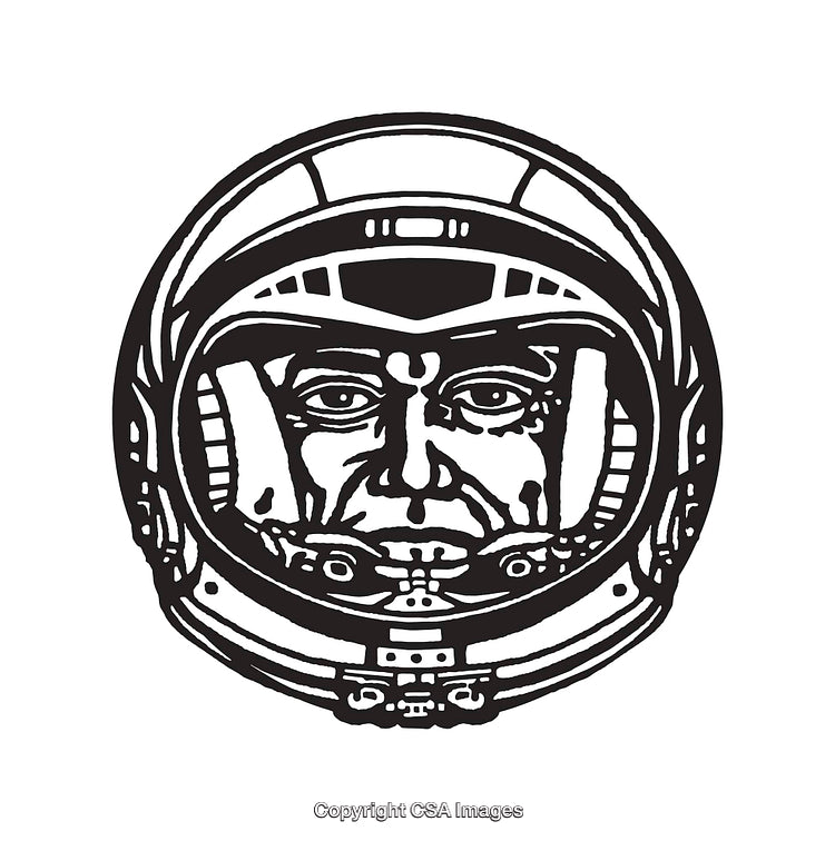 Retro-Inspired Black and White Line Art of an Astronaut Helmet