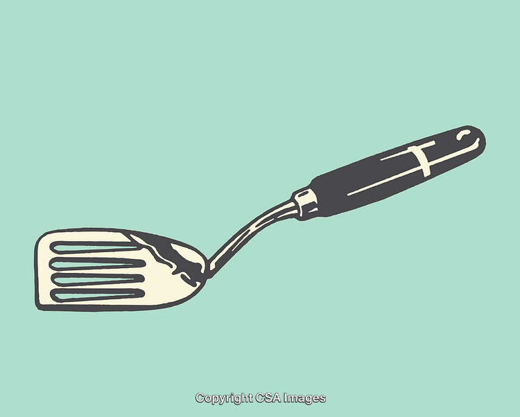 Vintage Styling of a Cooking Spatula on a Solid Teal Background