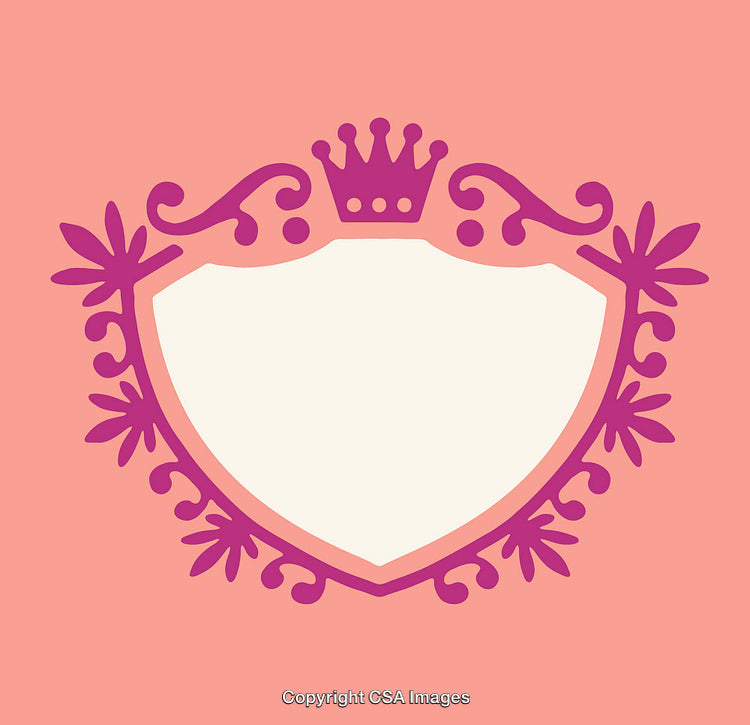 Decorative Shield Emblem with Crown in Vibrant Floral Design