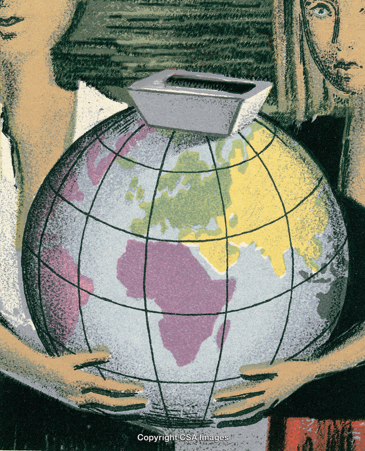 Hands Holding a Globe with a Box on Top Symbolizing Change