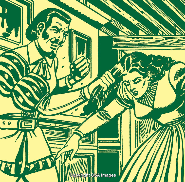 Retro Illustration Depicting a Conflicted Scene in Dramatic Style
