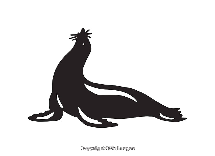 Black and White Silhouette of a Seal in Line Art Style