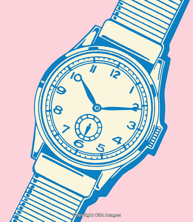 Vintage Watch Illustration in Pink and Blue Color Scheme