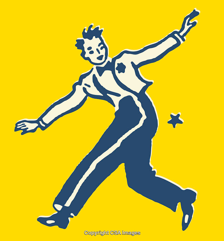 Illustration of Joyful Individual in Stylized Motion on Bright Backdrop