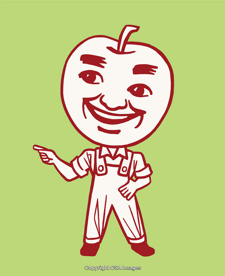 Colorful Illustration of Anthropomorphic Apple Character with Cheerful Expression