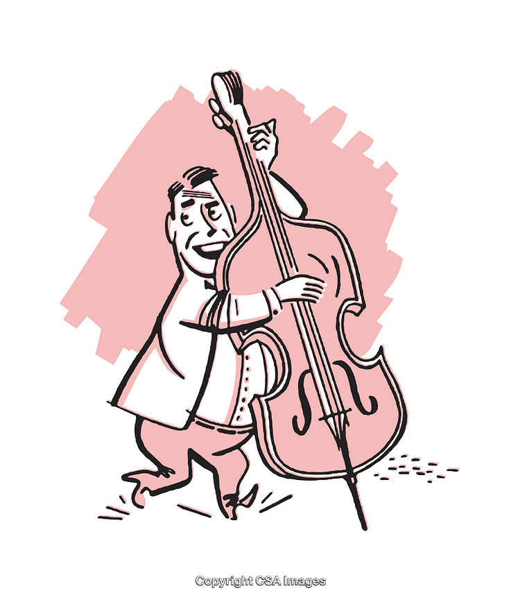 Illustrated Musician Playing Double Bass in an Energetic and Lively Mood