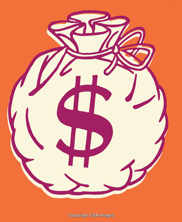 Stylized Money Bag Illustration Depicting Wealth and Finance in Bold Colors
