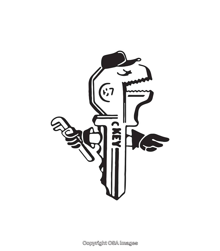 Creative Black and White Illustration of a Key with Human Features