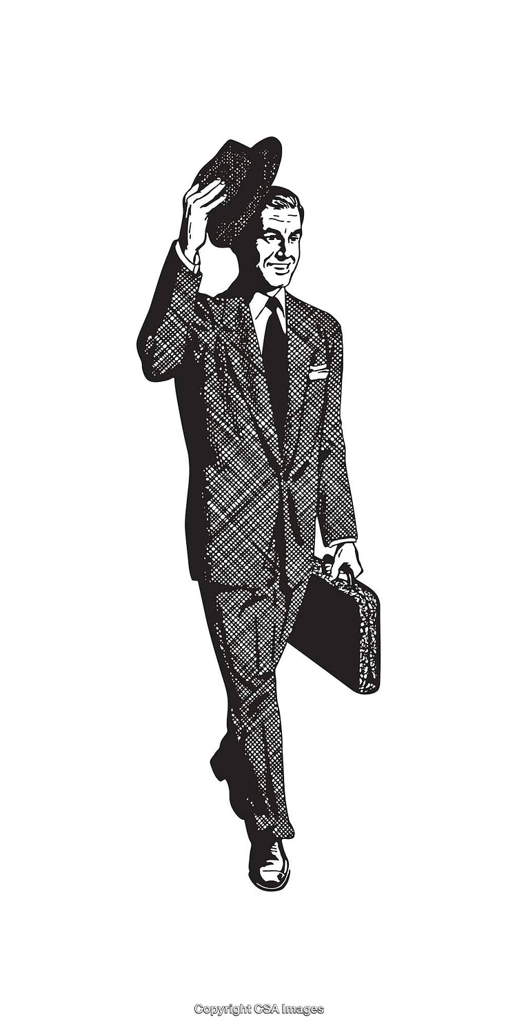 Elegant Man in Suit Holding Hat and Briefcase with Retro Style
