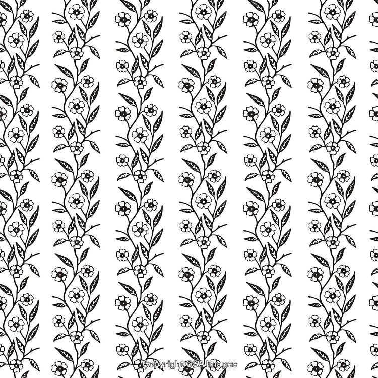 Intricate Black And White Floral Pattern Featuring Detailed Flowers And Leaves