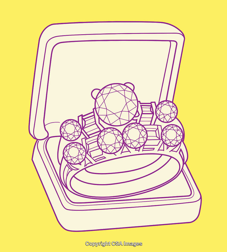 Elegant Line Art Illustration of a Diamond Ring in a Jewelry Box