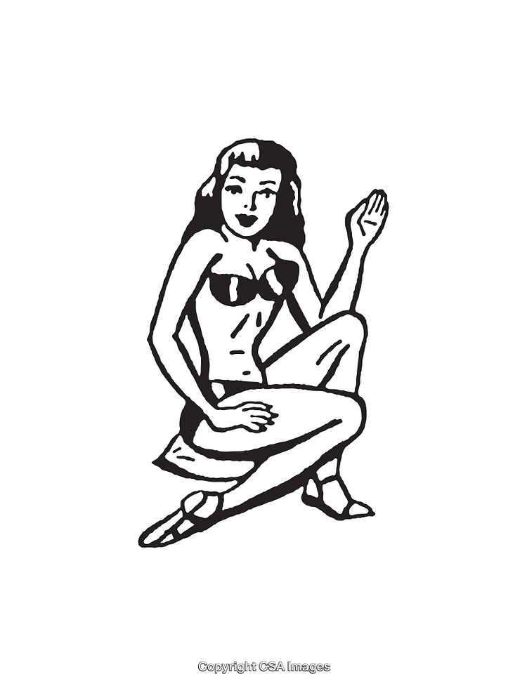 Vintage Black and White Illustration of a Pin-Up Style Woman
